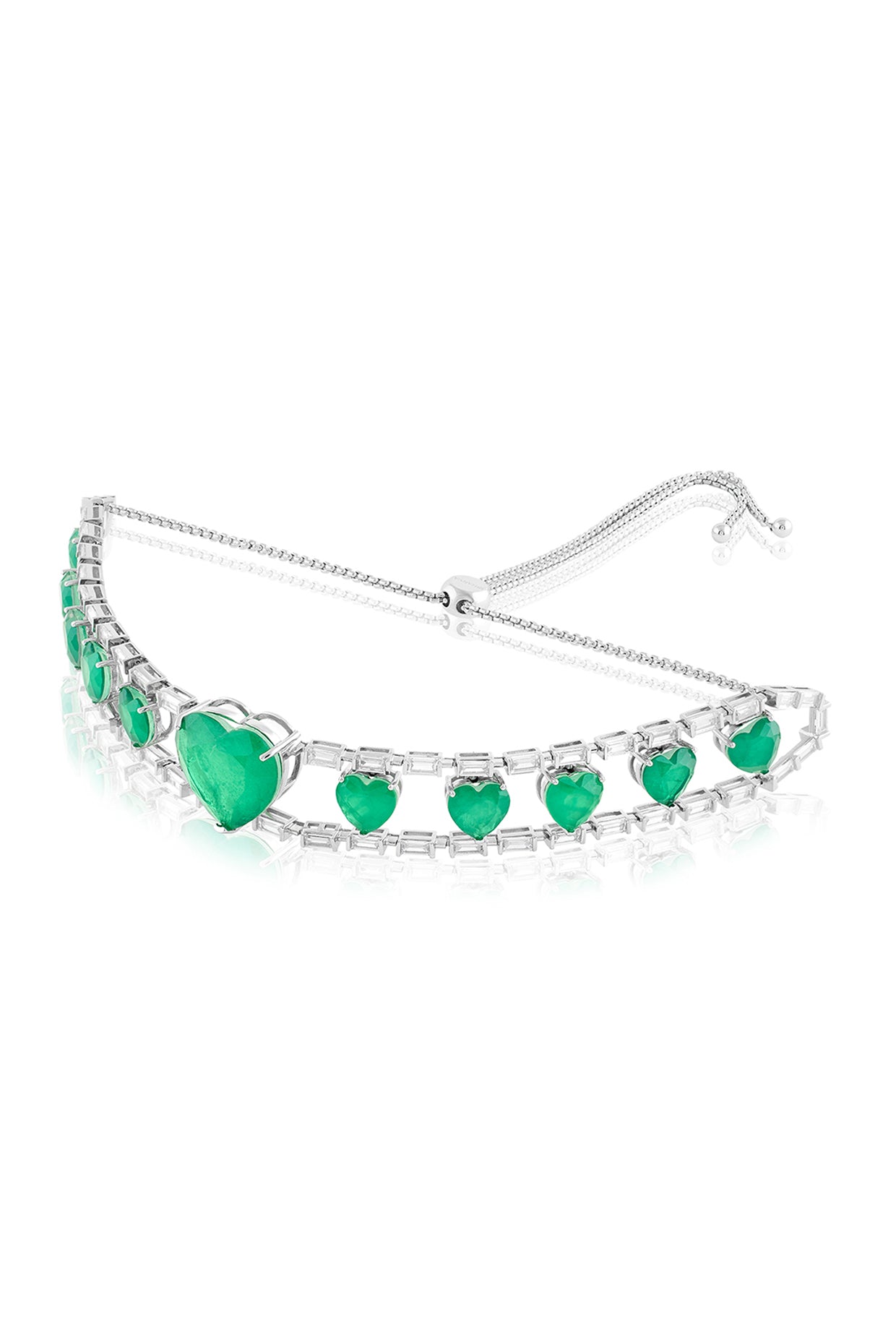 Emerald Heart Choker Necklace In Rhodium Plating