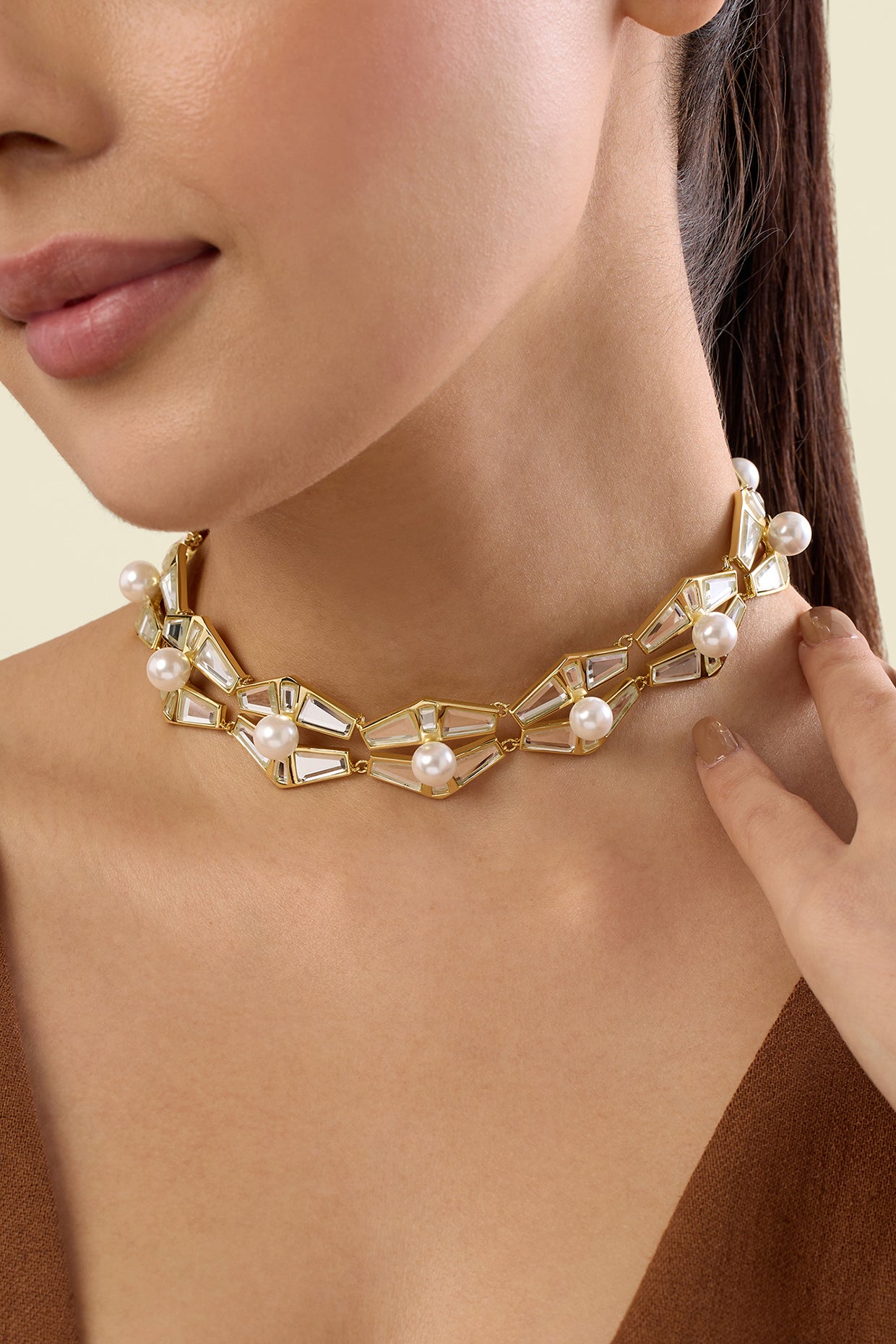 Angel Dust Mirror & Pearl Choker 18Kt Gold Plated