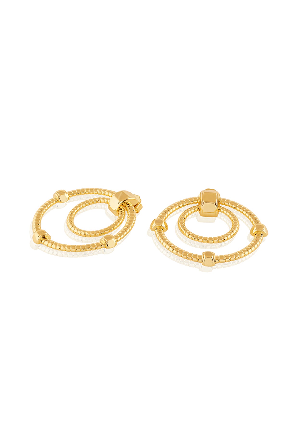 Gold Ribbed Bolted Double Hoop 18Kt Gold Plated