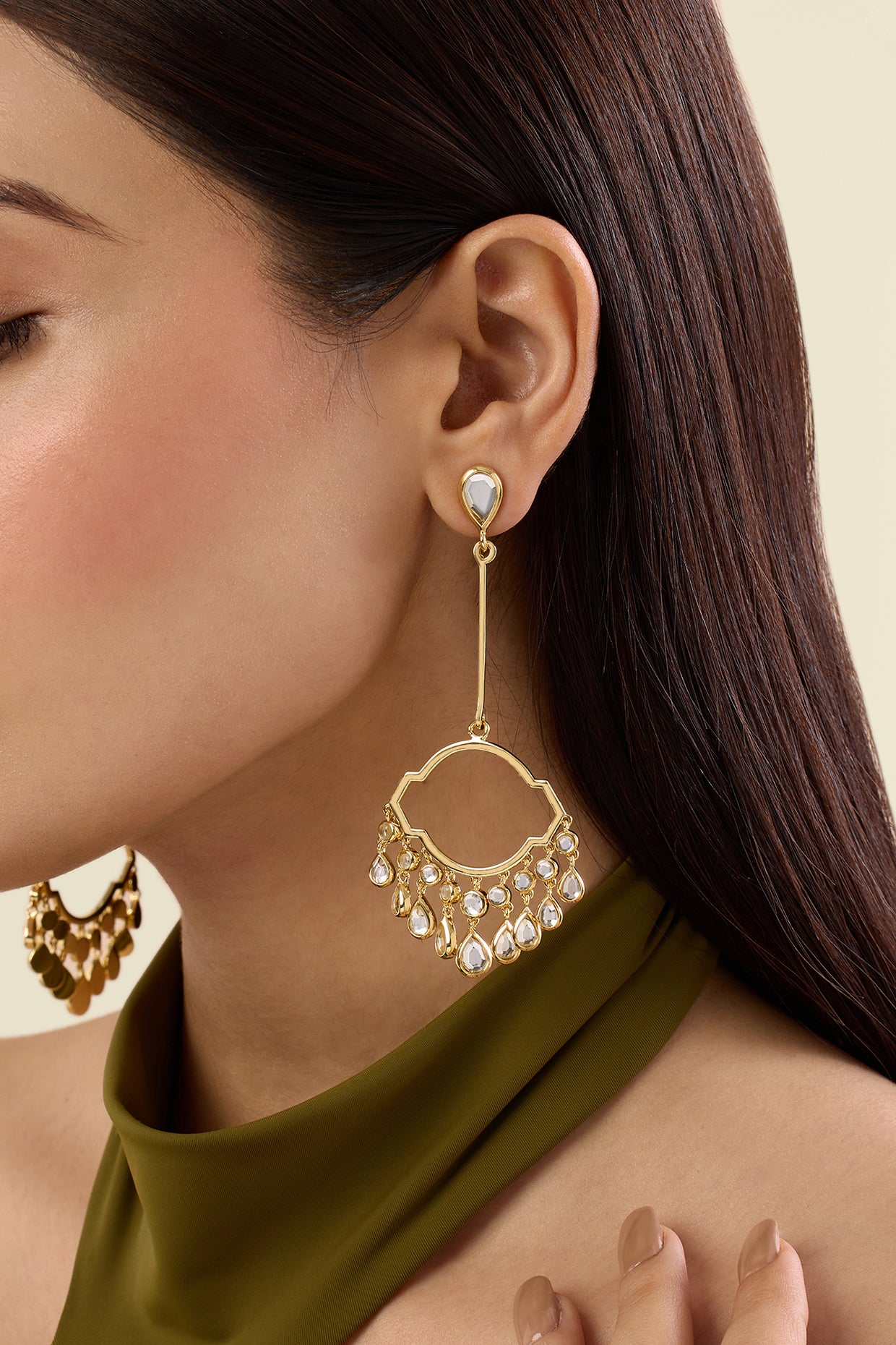 Decadence Decoded Mirror Long Chandelier Earrings In Gold 18Kt Gold Plated