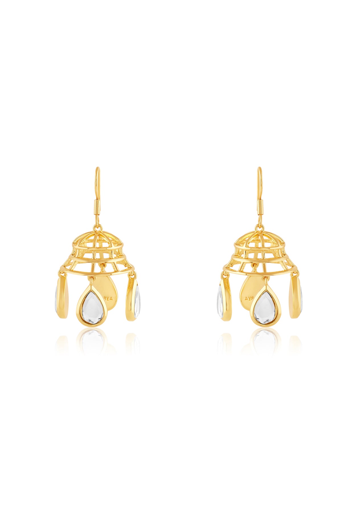 Ayaana Bell Mirror Dangling Earrings 18Kt Gold Plated