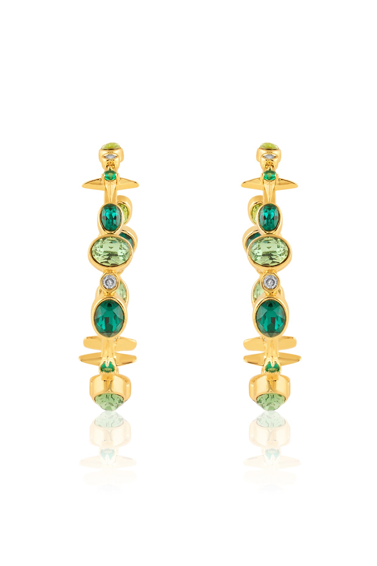 Green Gem Drop Hoops In 18Kt Gold Plated