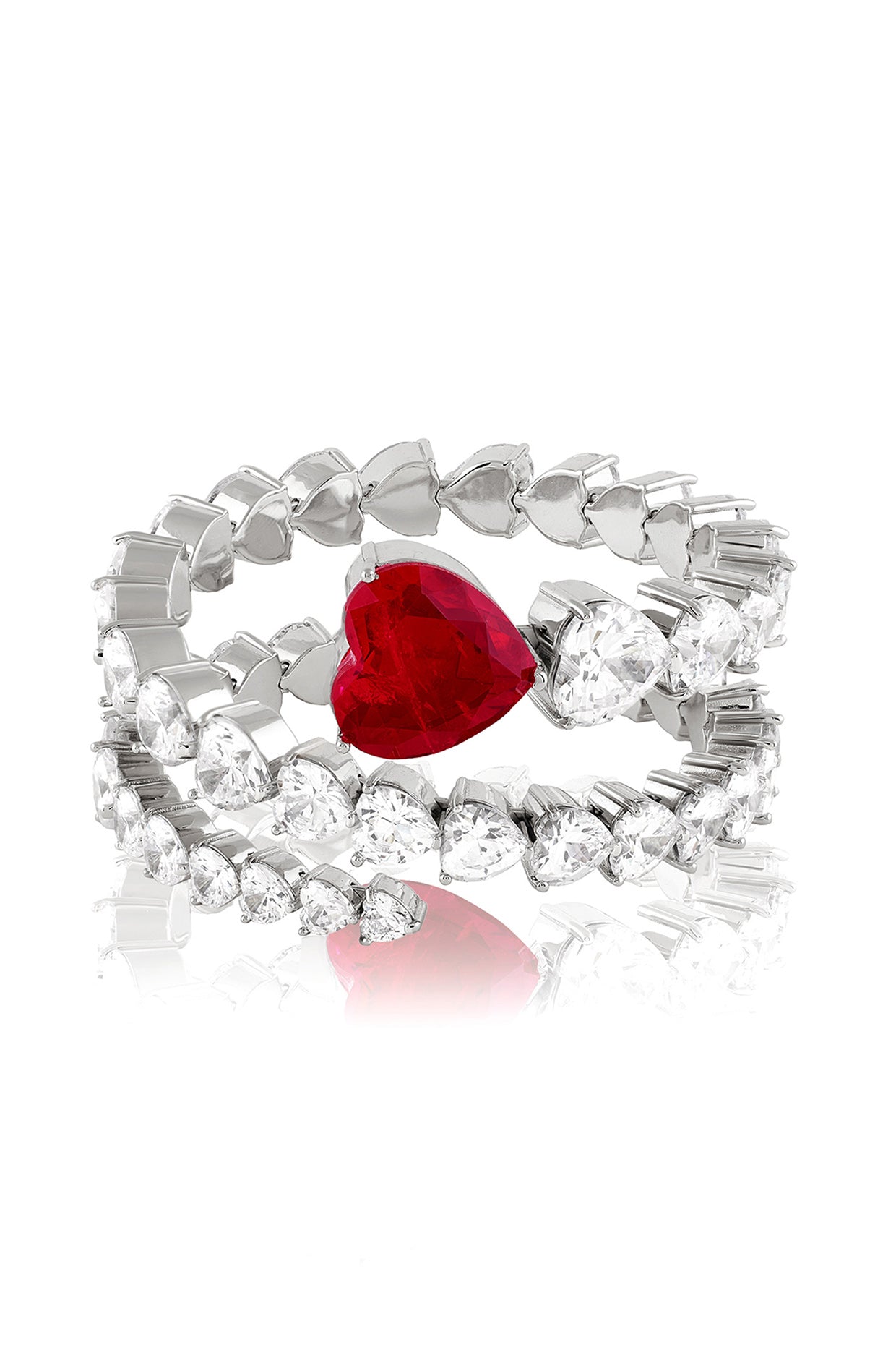 Ruby Enchantment Wrap Cuff In Rhodium Plating