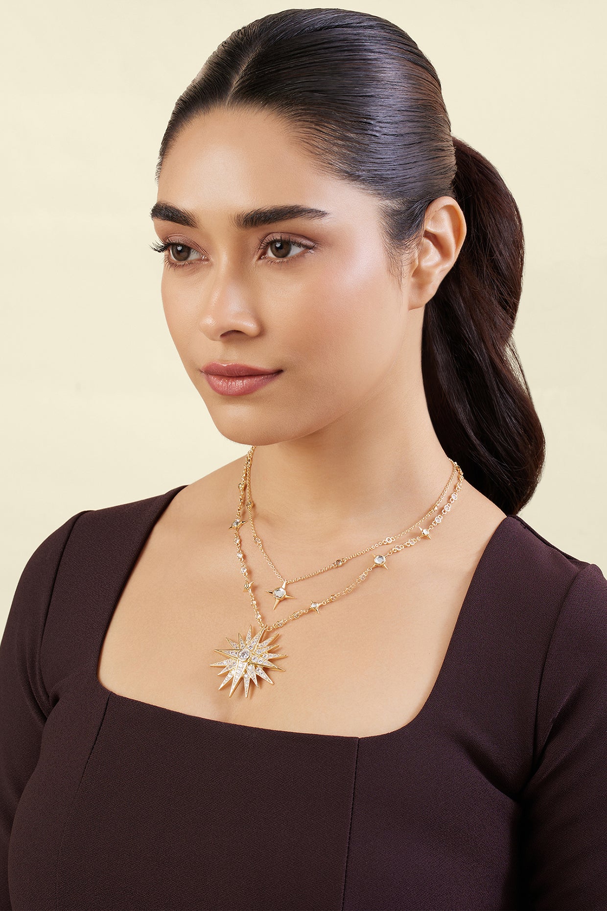 Starfall Layered Necklace In 18Kt Gold Plated