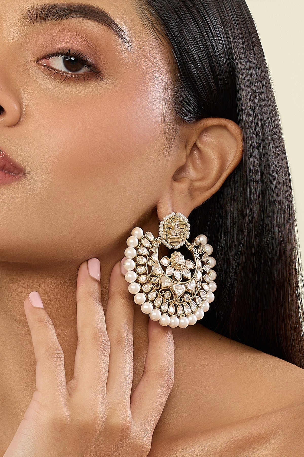 Polki Regal Chand Pearl Earrings