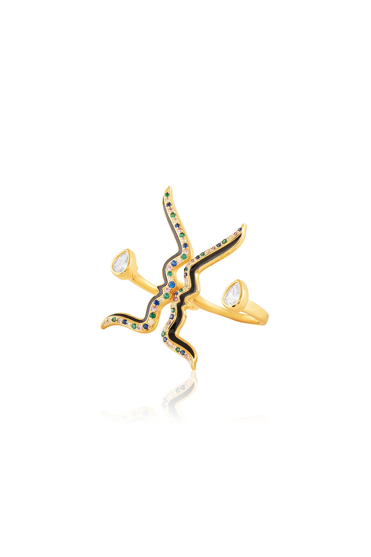 Anoma Two Finger Ring In 18Kt Gold Plated