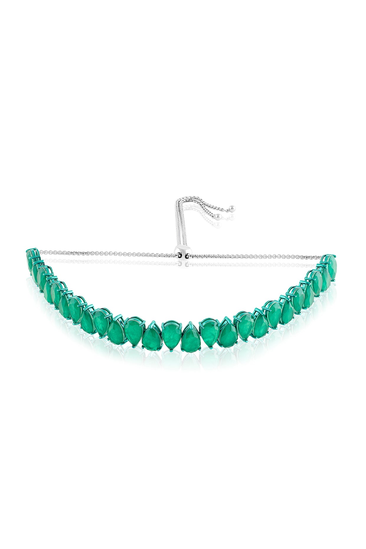 Elysian Emerald Choker Necklace In Rhodium Plating
