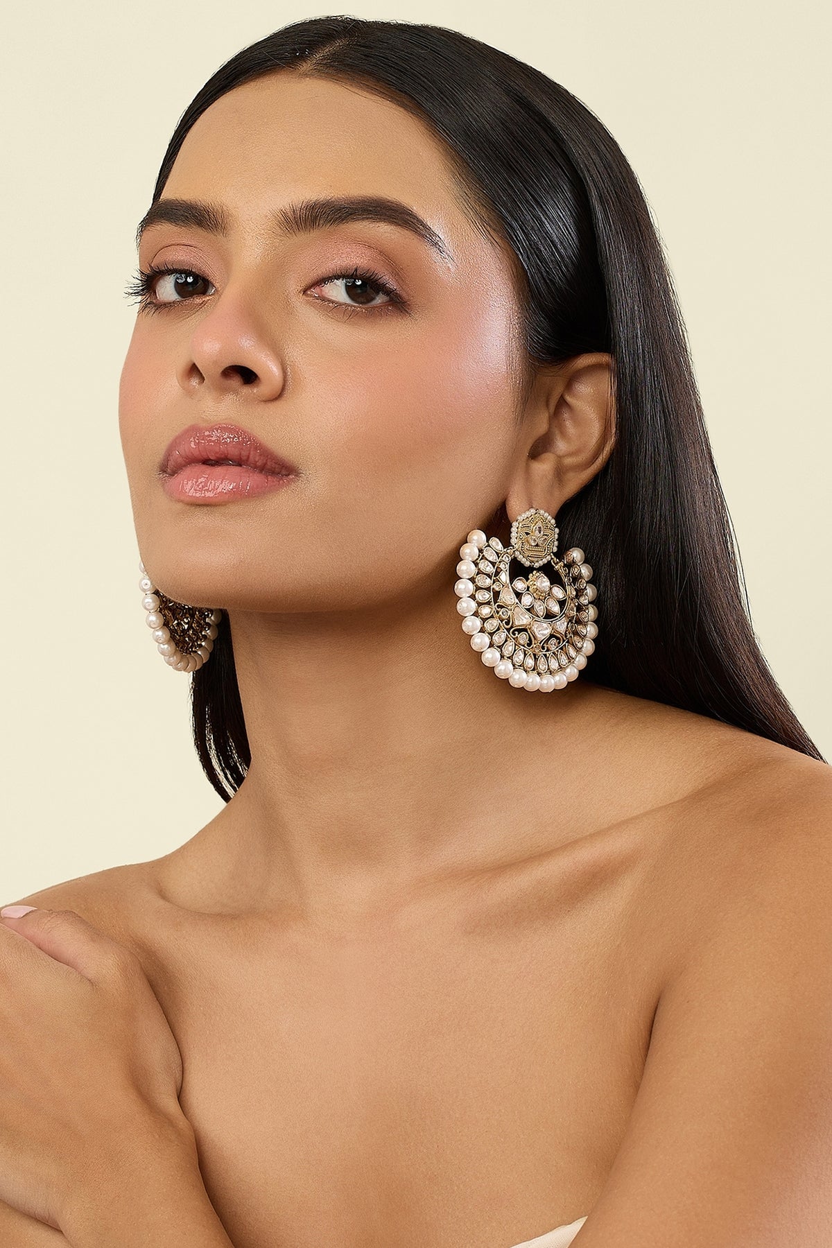 Polki Regal Chand Pearl Earrings