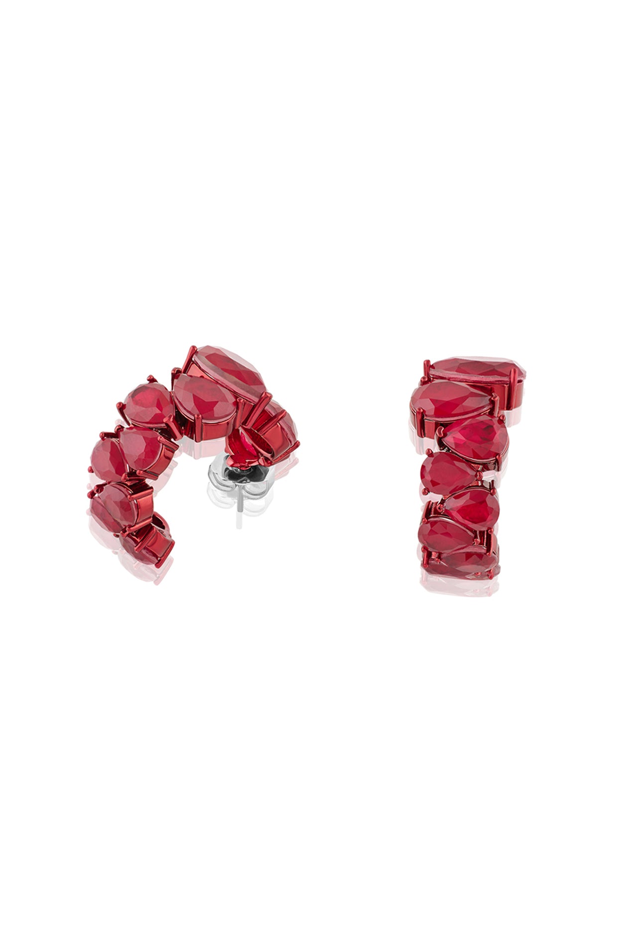 Crimson Glow Statement Hoops In Rhodium Plating