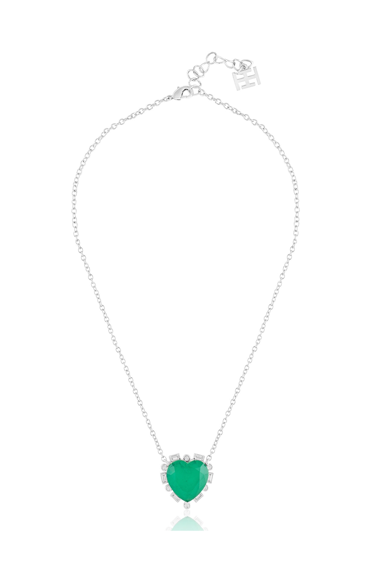 Emerald Heart Pendant Necklace In Rhodium Plating