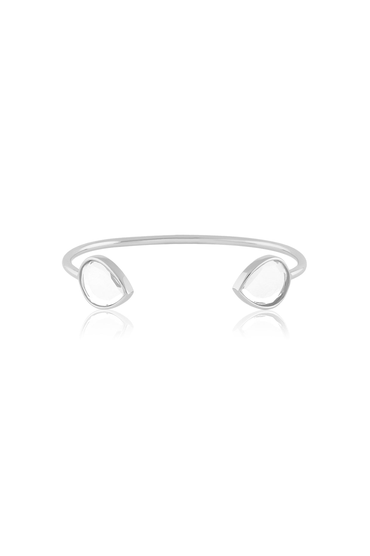 Silver Dew Drop Mirror Slim Cuff In Rhodium Plated