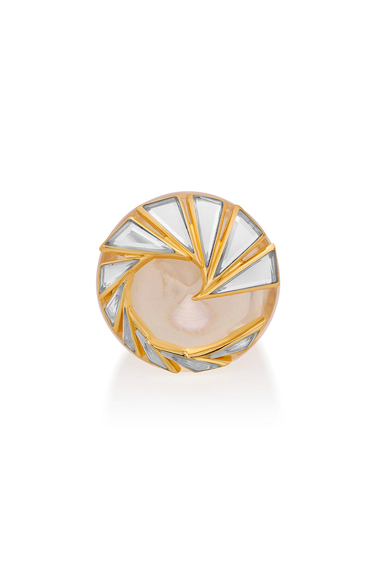 Demi Goddess Irregular Mirror and Resin Swirl Statement Ring 18Kt Gold Plated