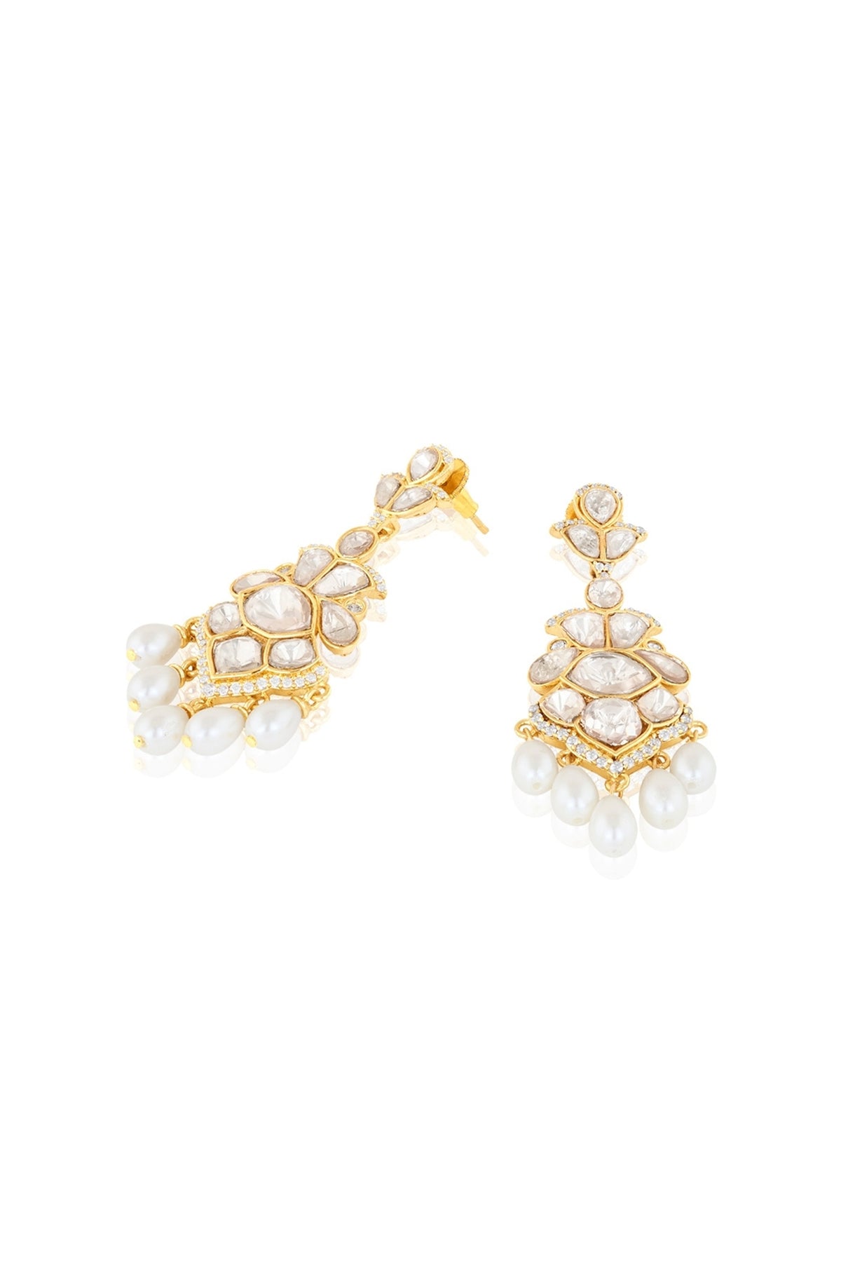Polki Cascade Pearl Long Earrings