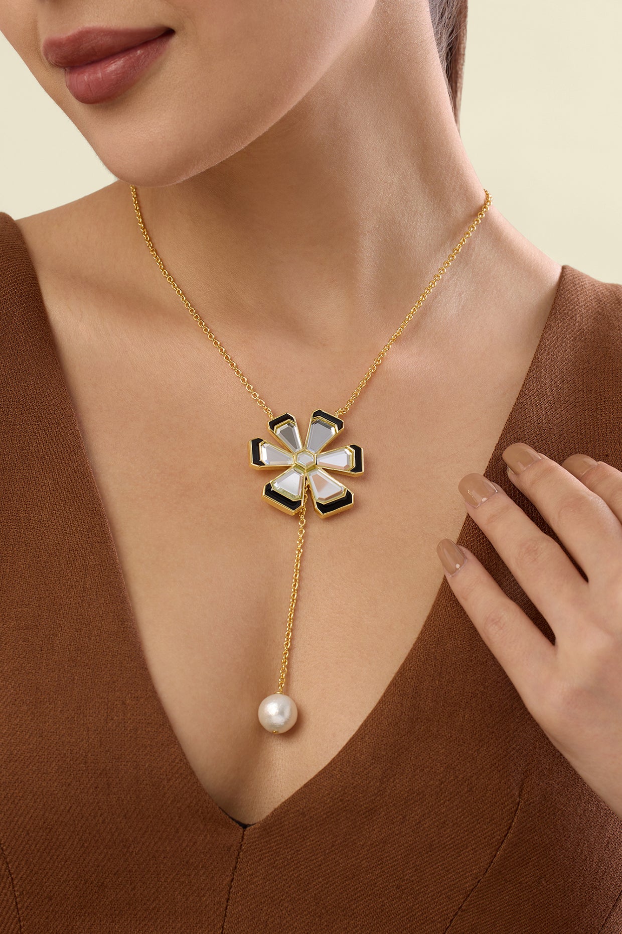 Ayaana Mirror Enamel Pendant 18Kt Gold Plated