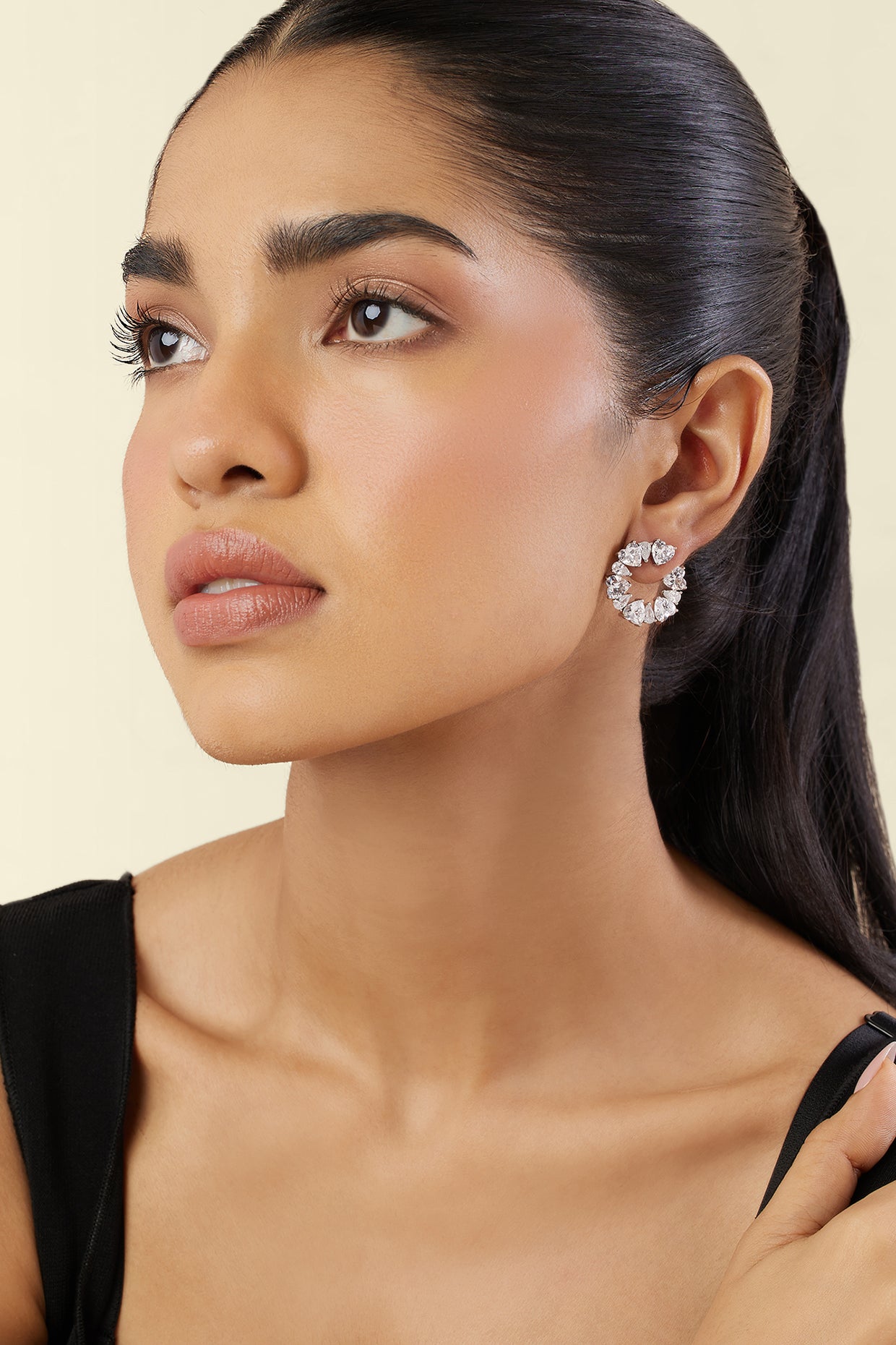 Silver Halo Studs In Rhodium Plating