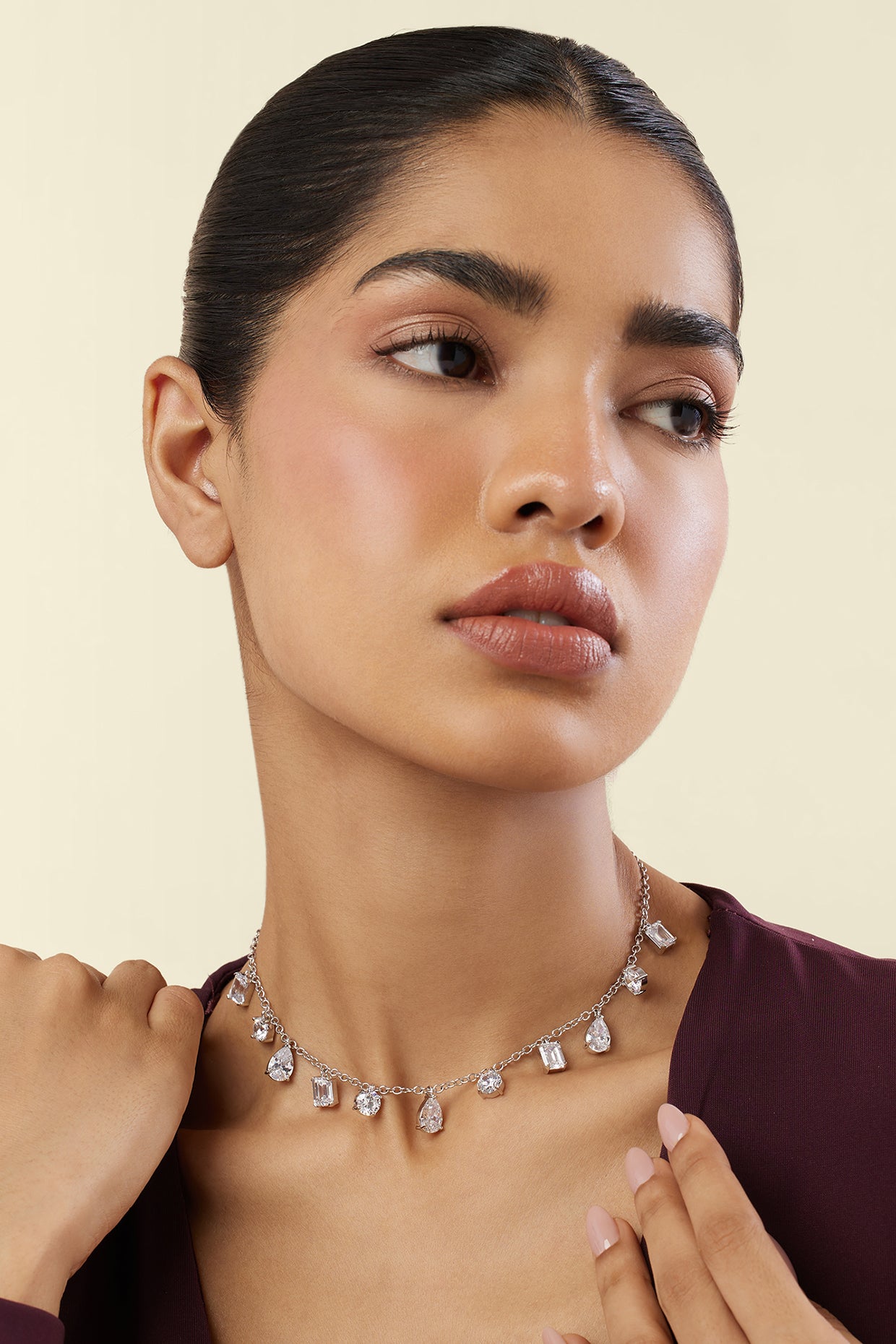 Eterna Charm Choker Necklace In Rhodium Plating