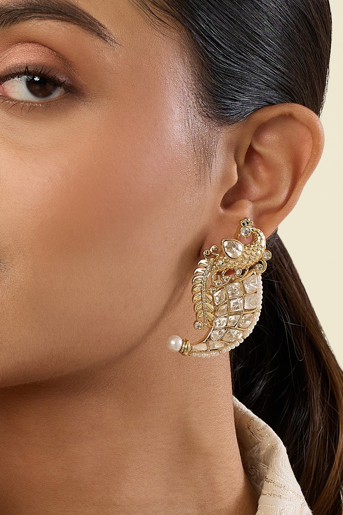 Polki Peacock Dagger Pearl Earrings