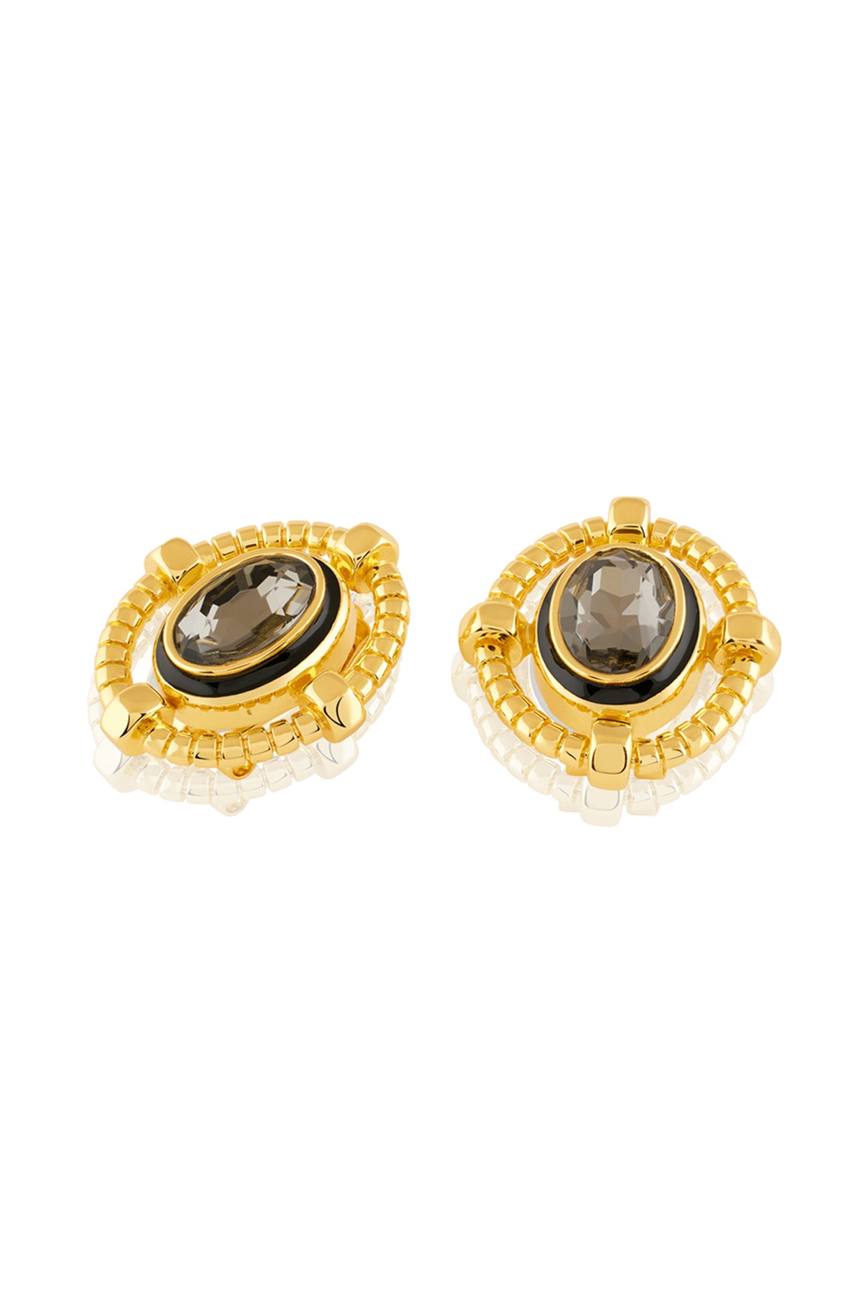 Nut and bolt Oval Shape Black Diamond Crystal stud earring 18Kt Gold Plated