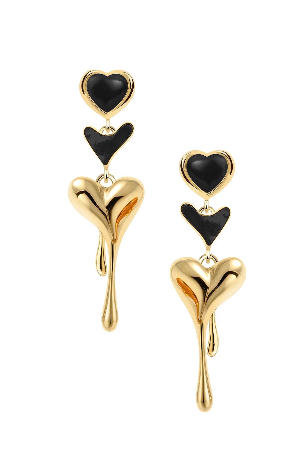 18Kt Gold Plated Black Onyx All Heart Drop Earrings
