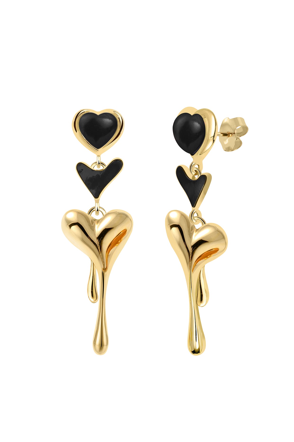 18Kt Gold Plated Black Onyx All Heart Drop Earrings