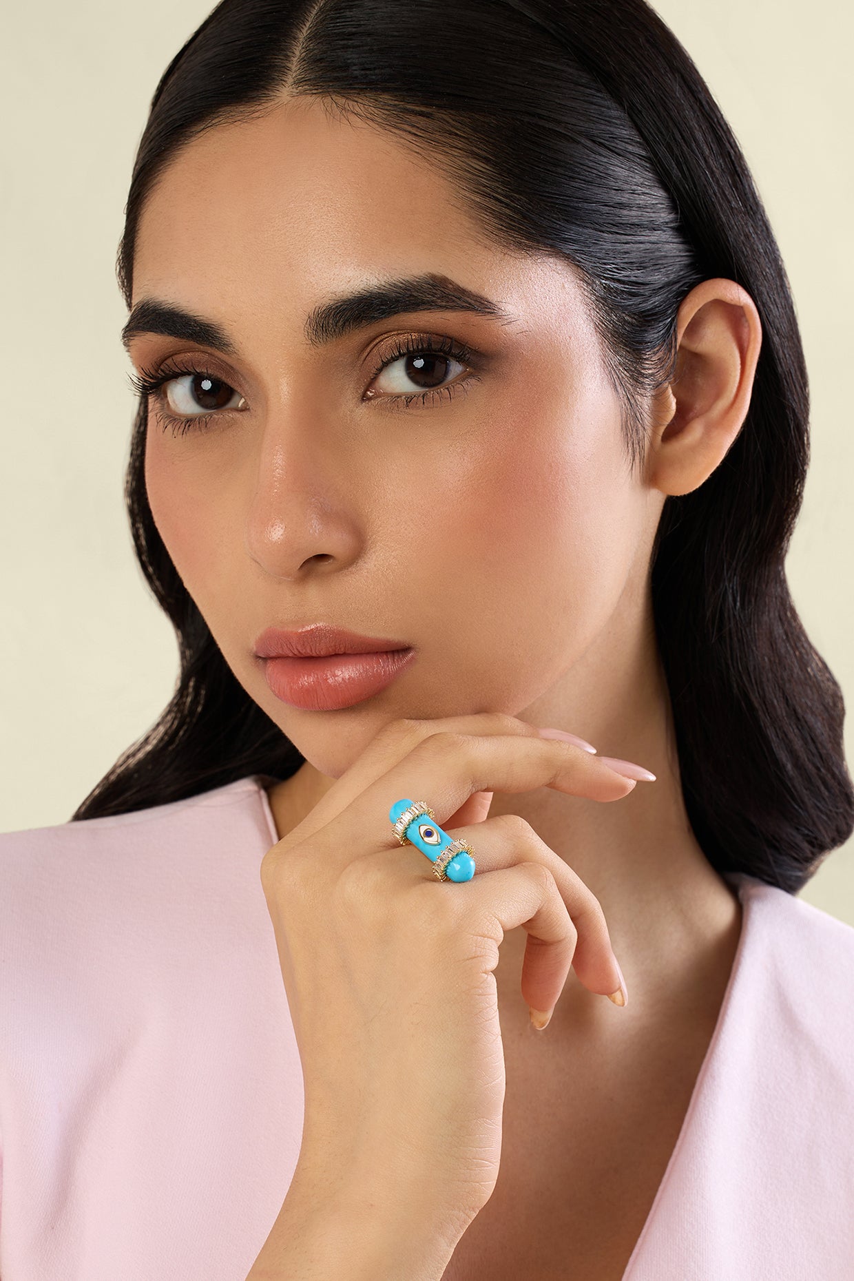 Celestial Turquoise Amulet Ring In 18kt Gold Plated