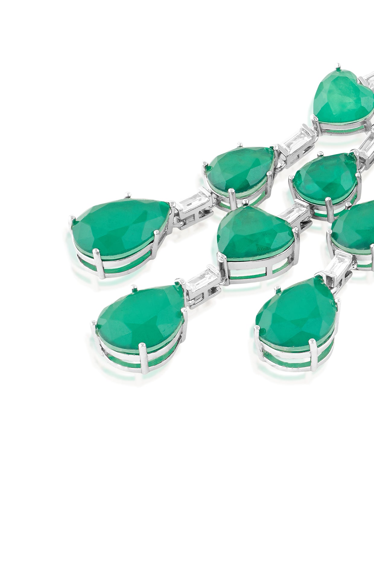 Emerald Waterfall Luxe Earrings In Rhodium Plating