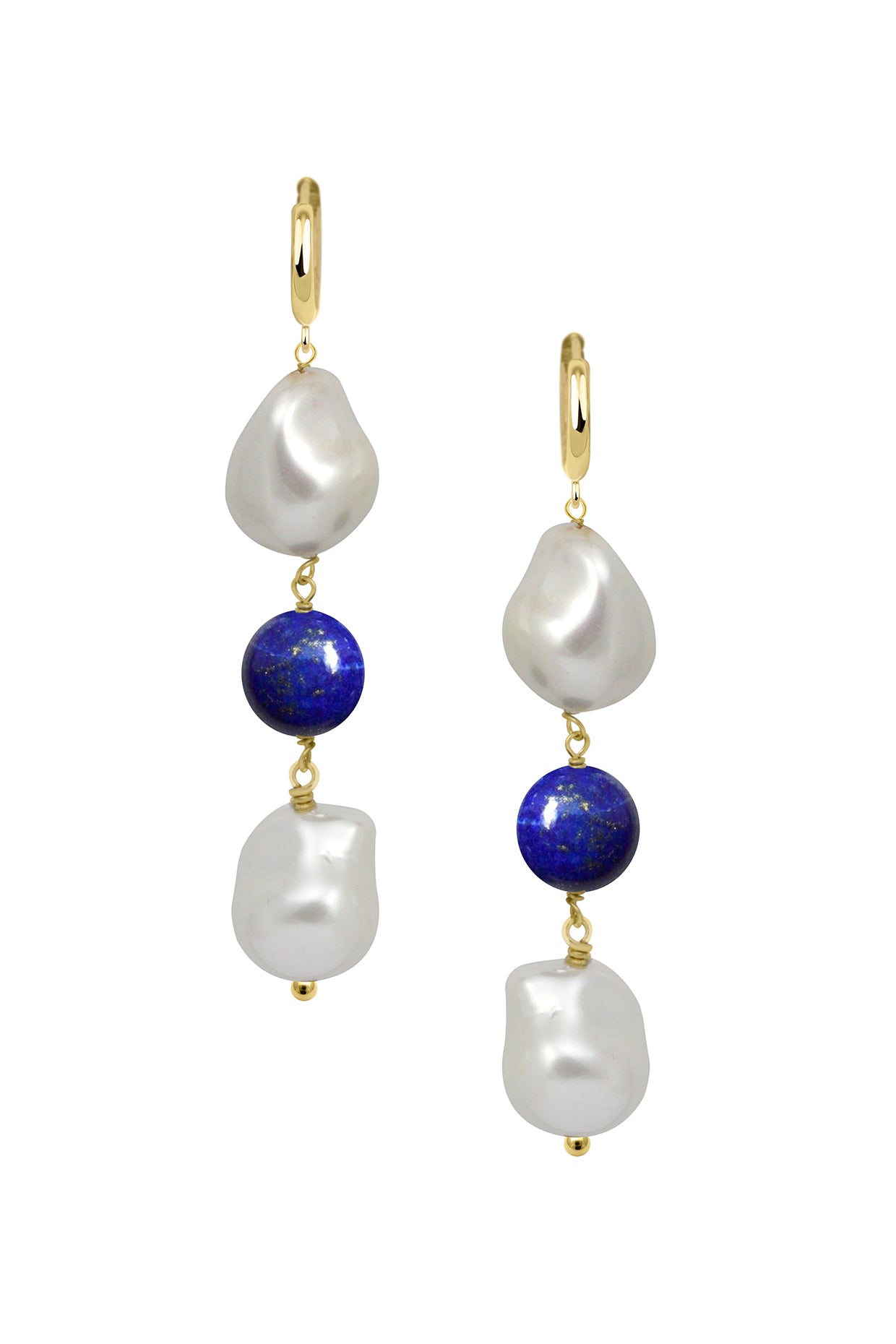 18Kt Gold Plated Blue Deux Pearl Drop Earrings