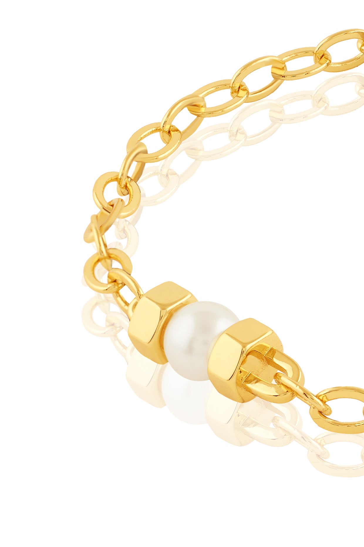 Nut and bolt Multi chain Bolo bracelet with pearl 18Kt Gold Plated