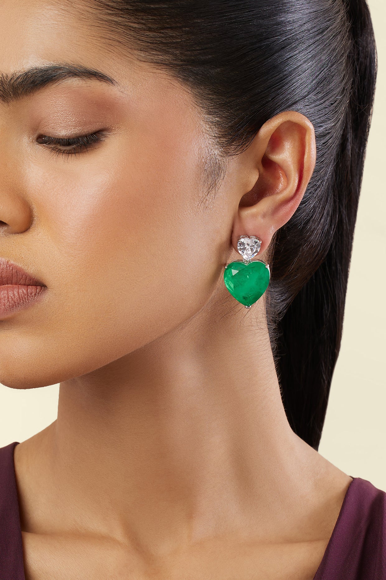 Emerald Heart Elegance Earrings In Rhodium Plating