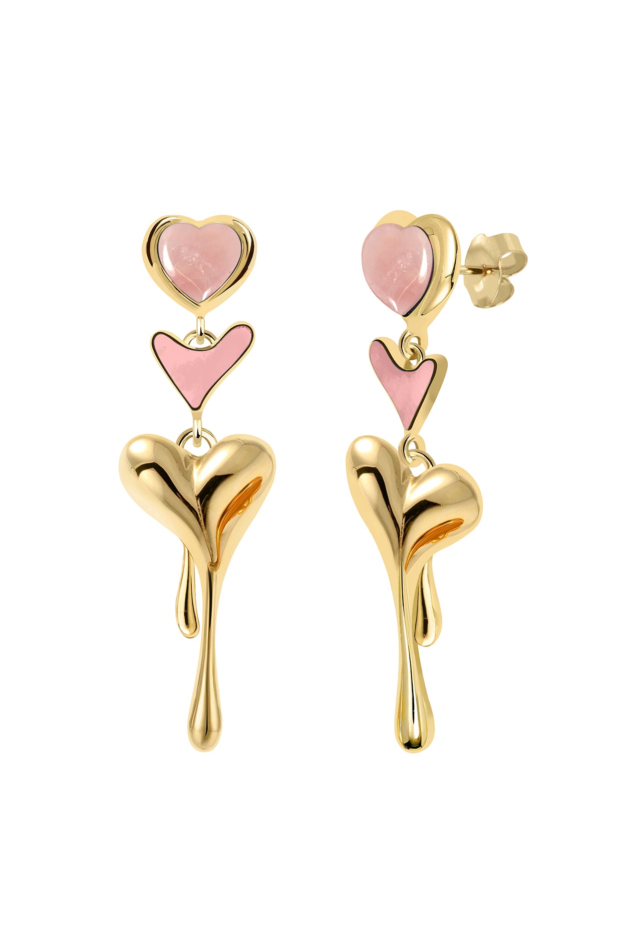 18Kt Gold Plated Rose Quartz All Heart Drop Earrings