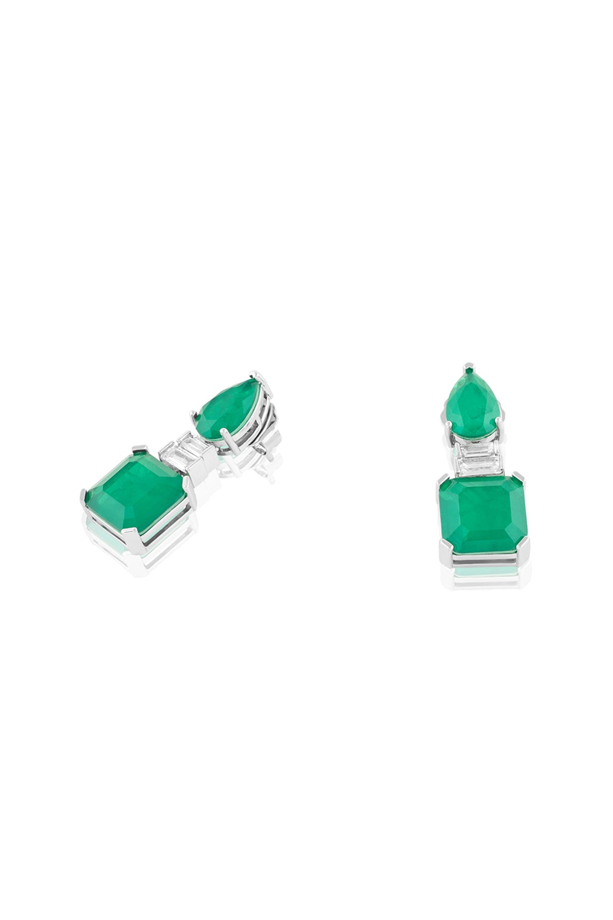 Emerald Radiance Dangle Earrings In Rhodium Plating