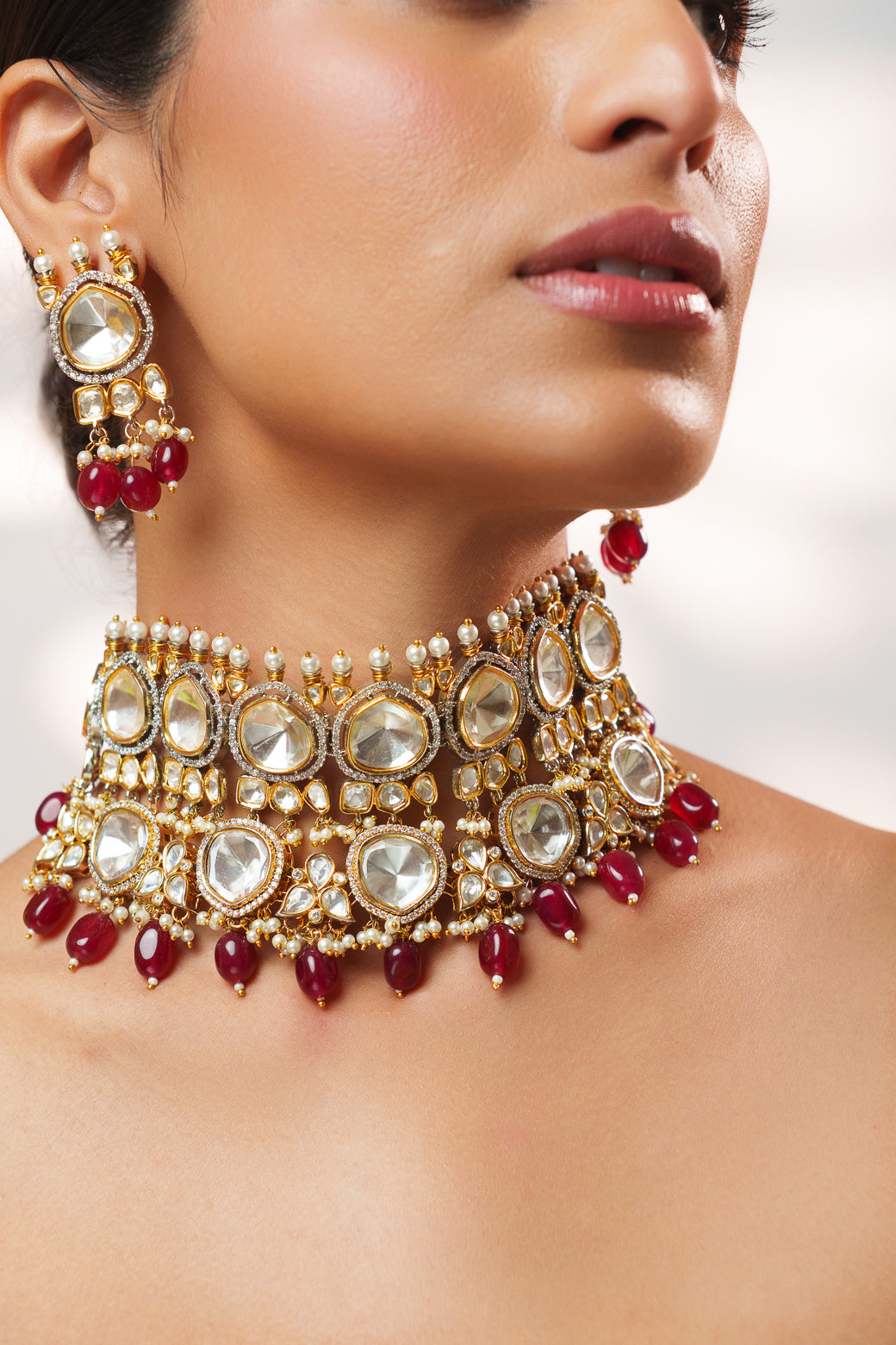 Sheya Red Polki Kundan Choker
