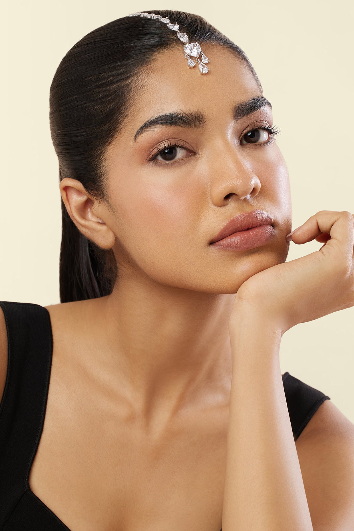 Opulent Luminescence Maangtika In Rhodium Plating