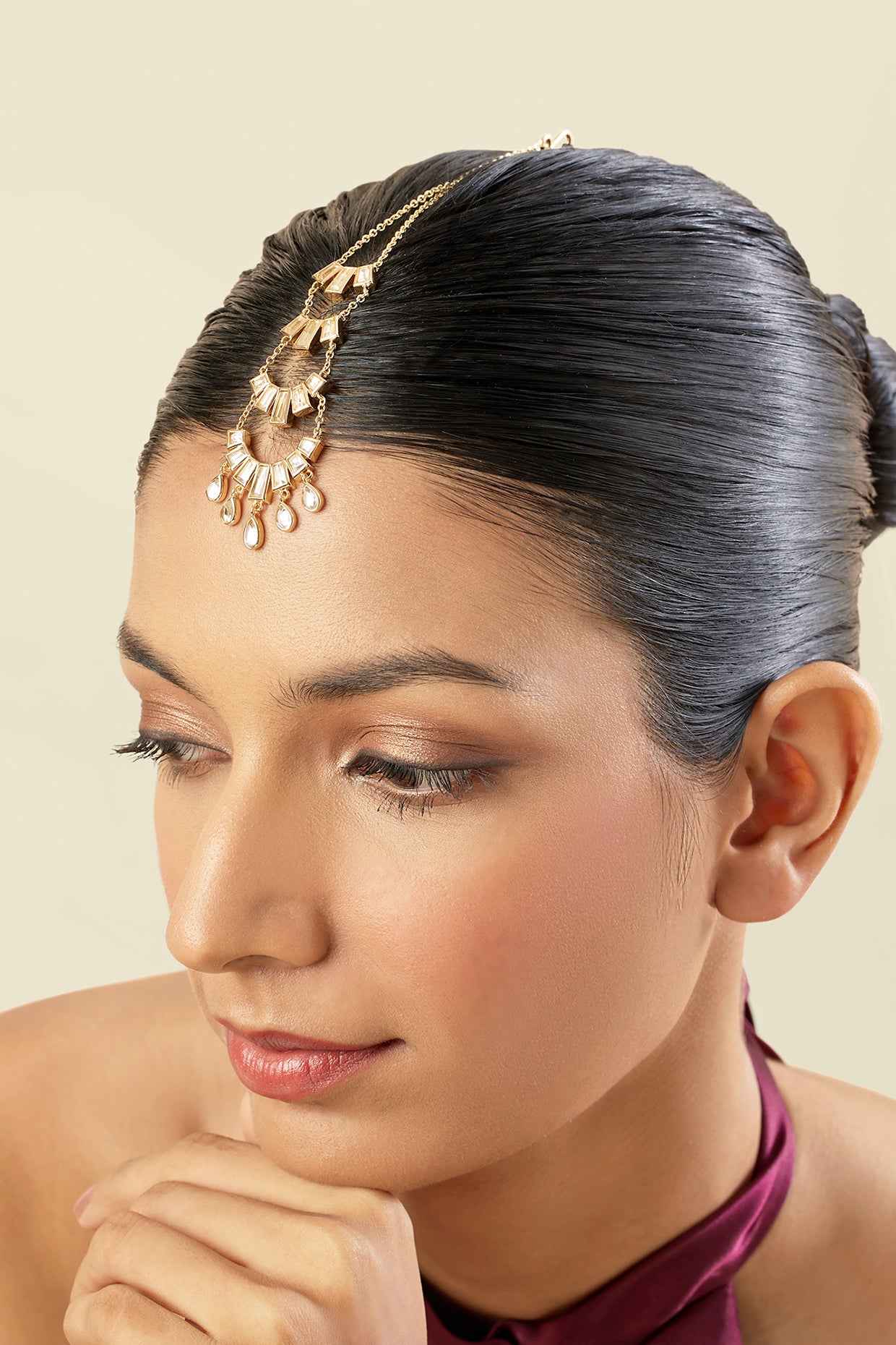 Azulejo Mirror Maangtikka In 18Kt Gold Plated