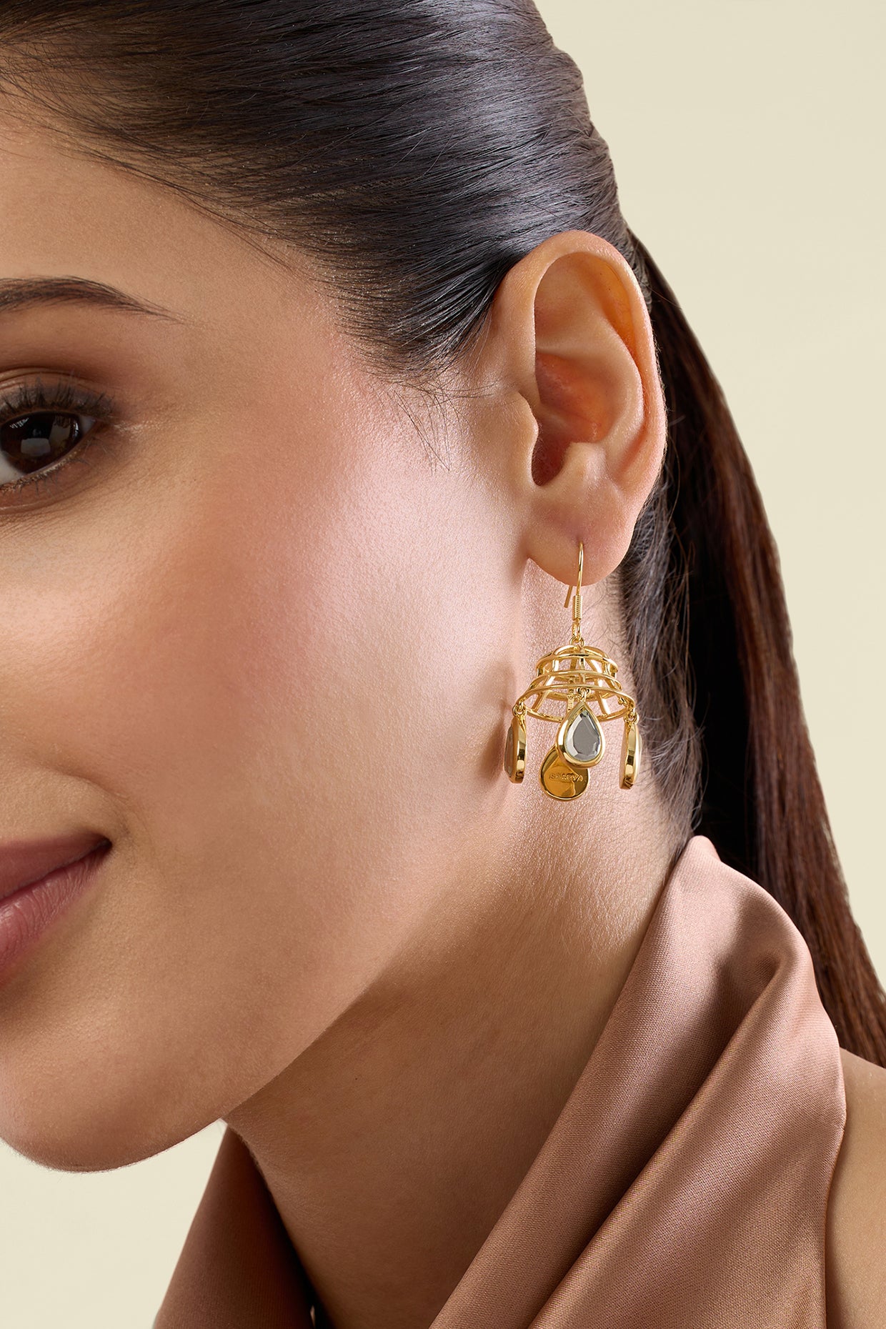 Ayaana Bell Mirror Dangling Earrings 18Kt Gold Plated