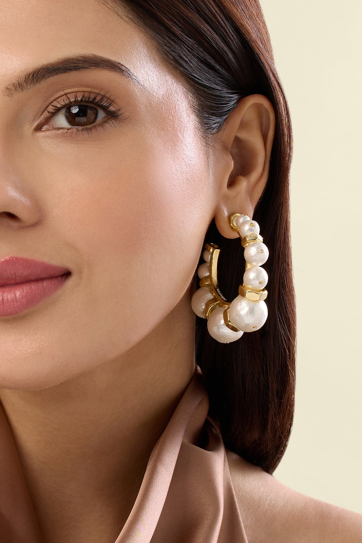 Gold Bolt and Pearl Hoop 18Kt Gold Plated