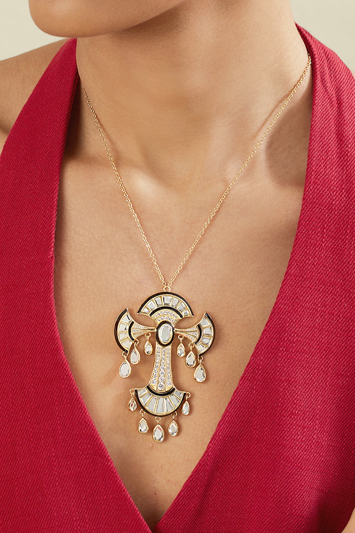 Cristal Pendant Necklace In 18Kt Gold Plated