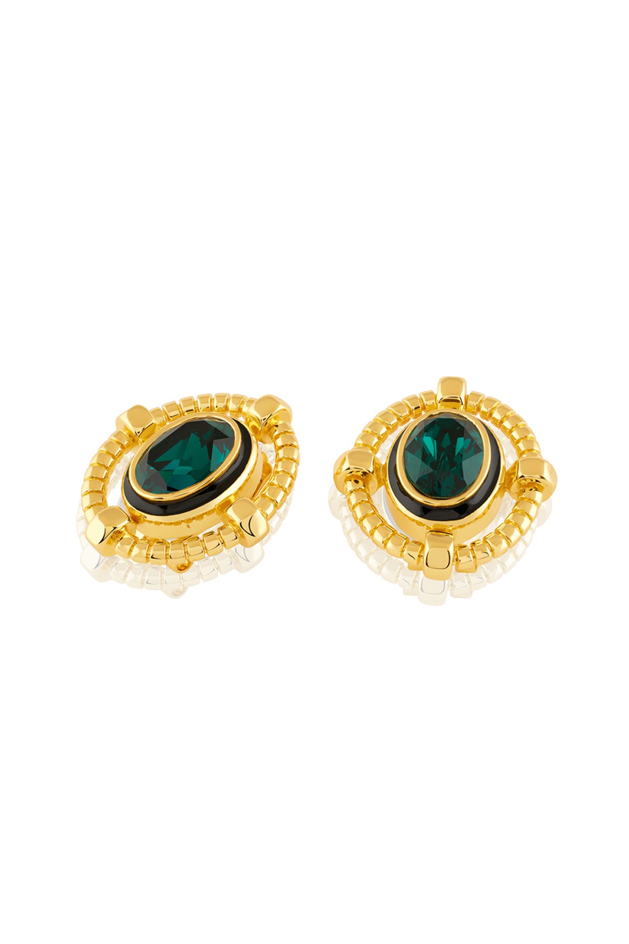 Nut and bolt Oval Shape Emerald Crystal stud earring 18Kt Gold Plated
