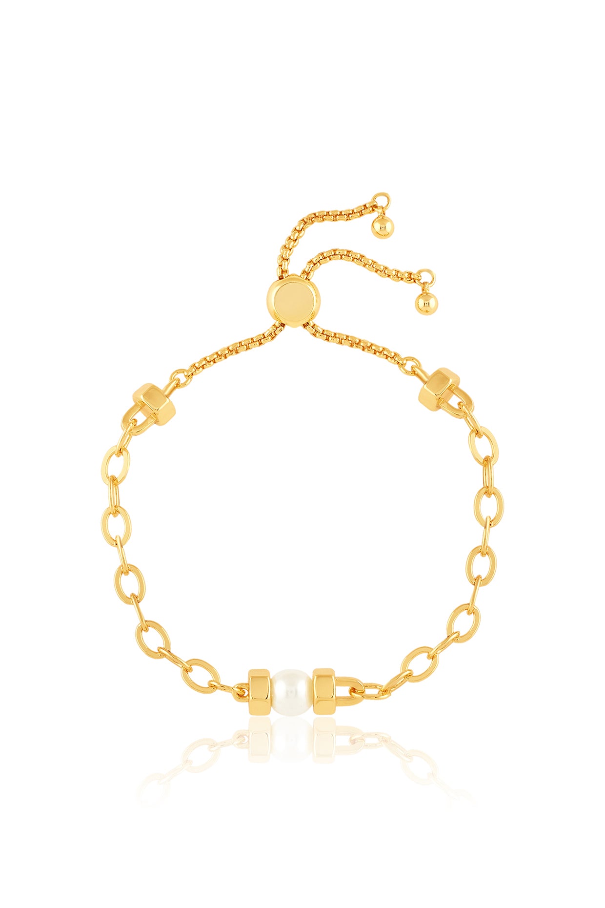 Nut and bolt Multi chain Bolo bracelet with pearl 18Kt Gold Plated