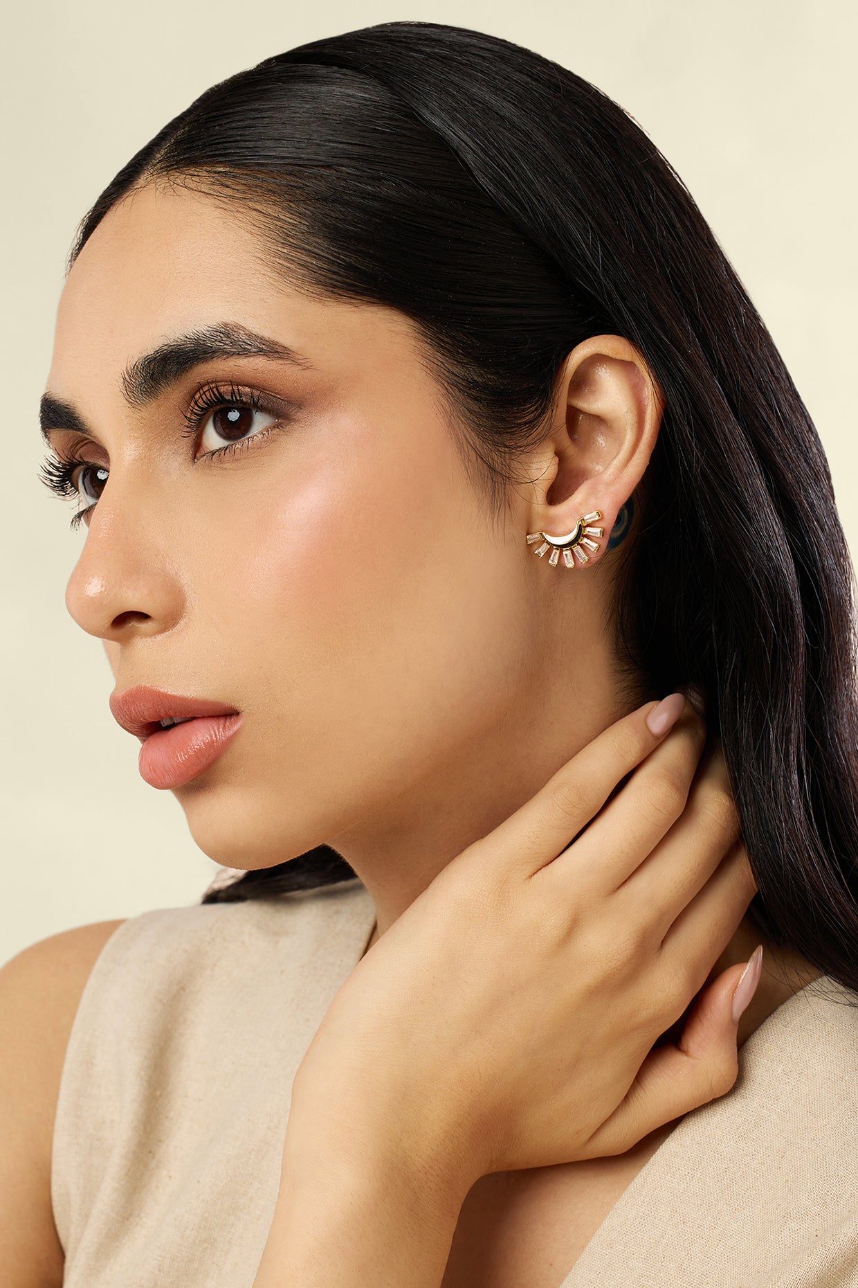 Celestial Curve Studs In 18kt Gold Plated