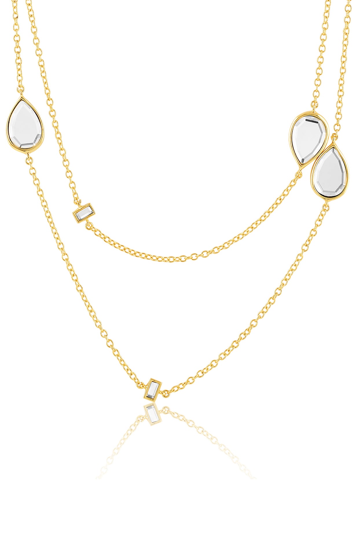 Dew Drop Mirro rLong Necklace 18Kt Gold Plated