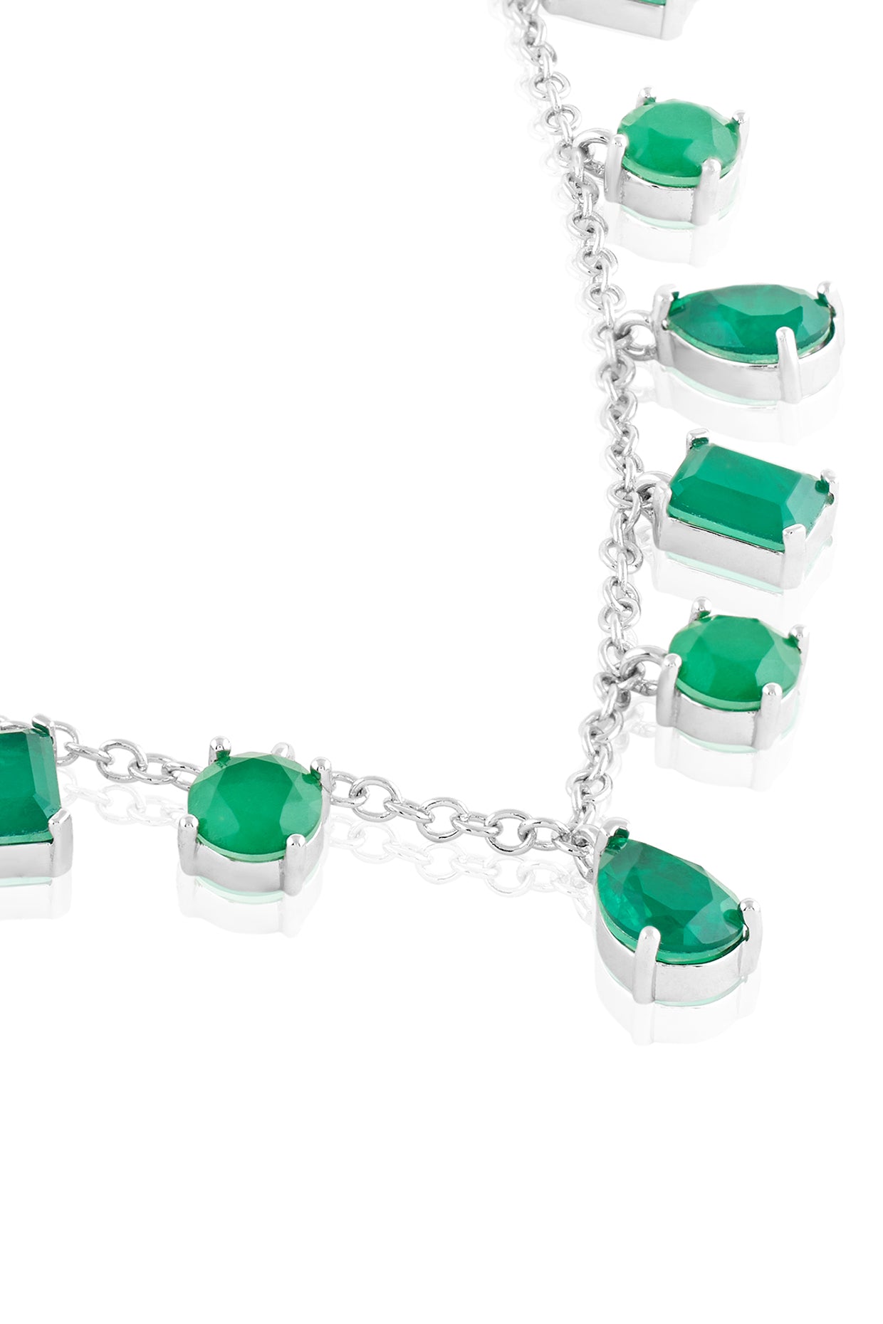 Eterna Emerald Charm Choker In Rhodium Plating