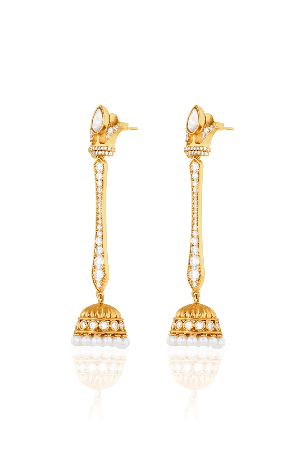 Polki Maharani Crest Long Pearl Earrings