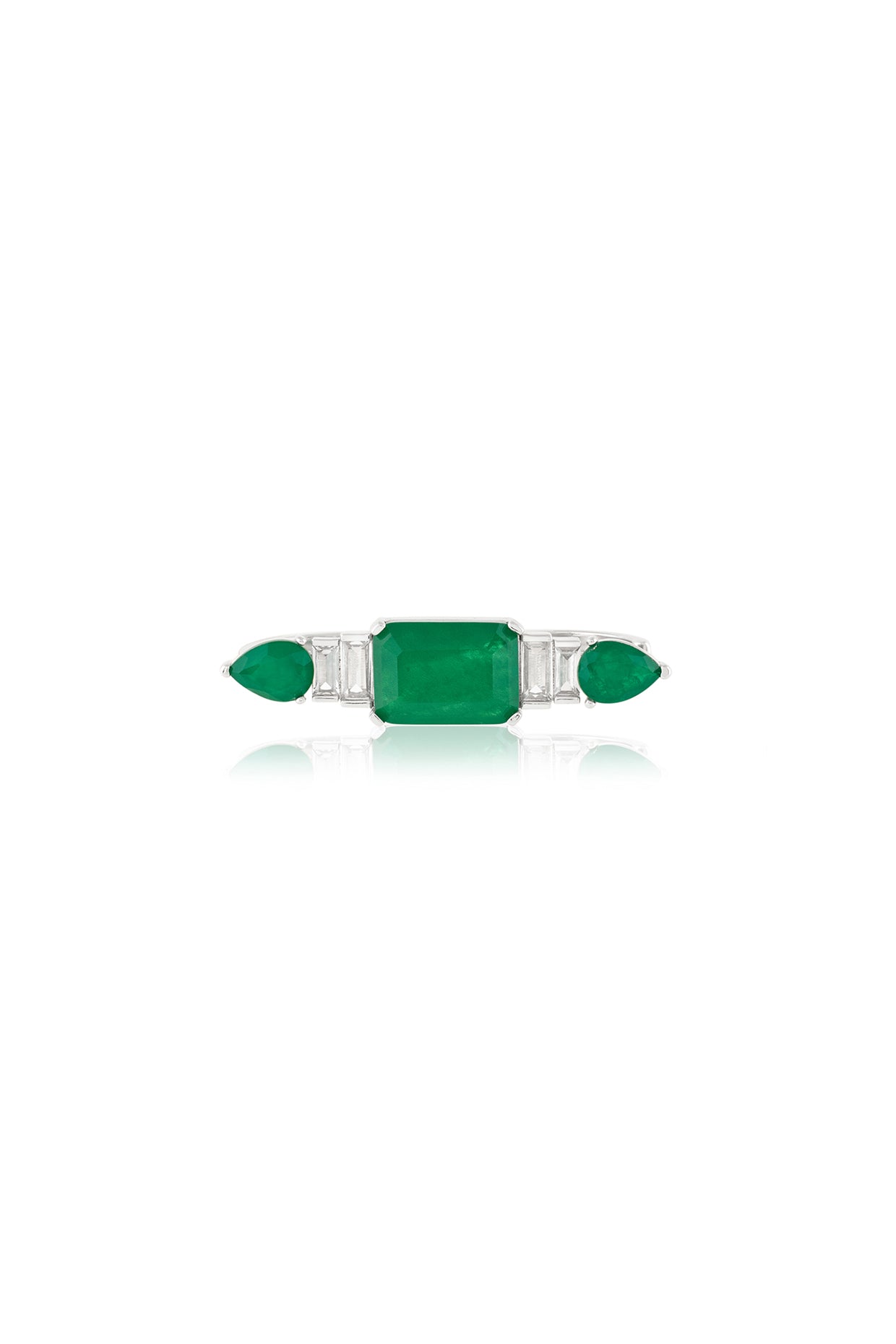 Emerald Embrace Two-Finger Ring In Rhodium Plating