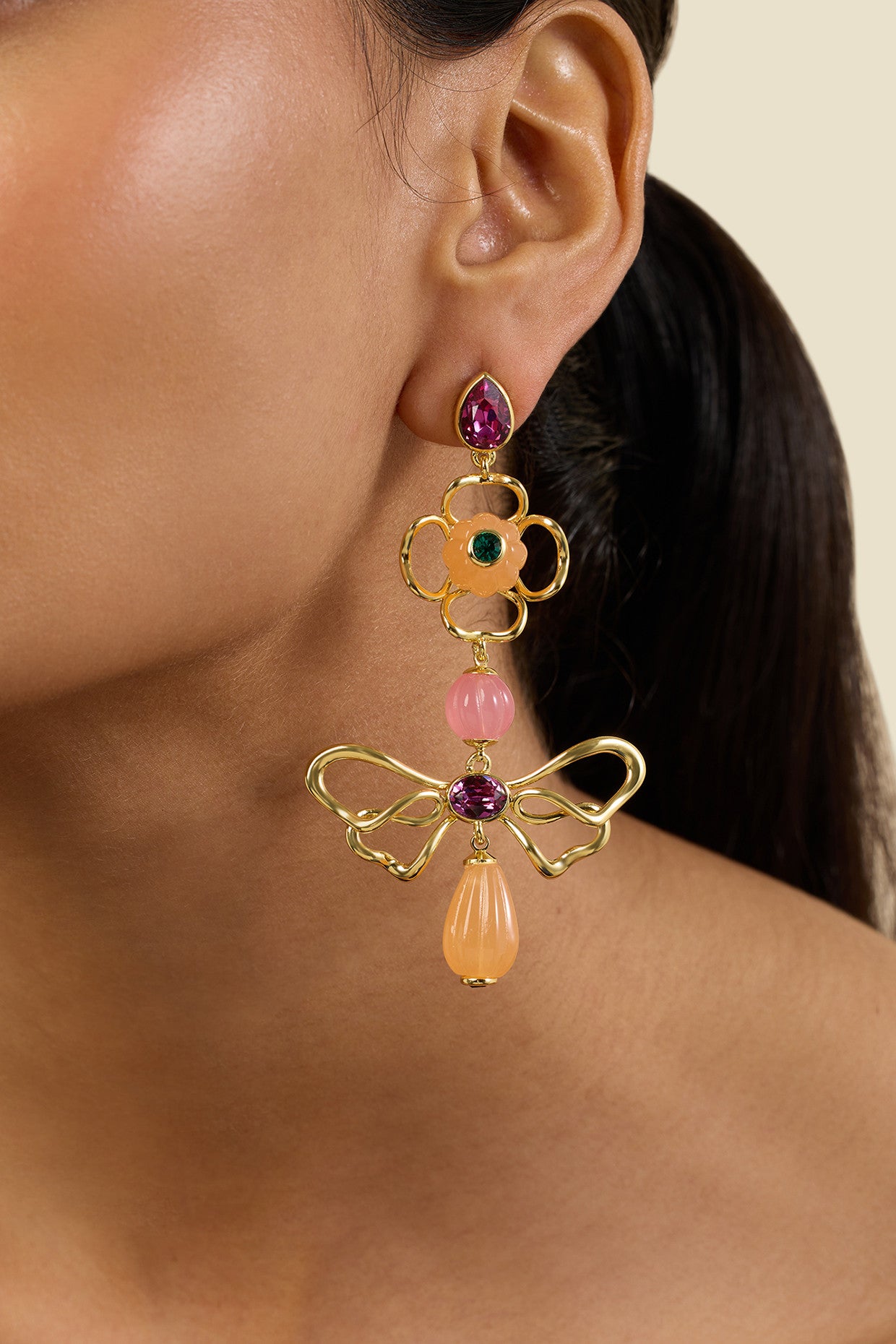 Dusky Bloom Dangler Earrings 18Kt Gold Plated