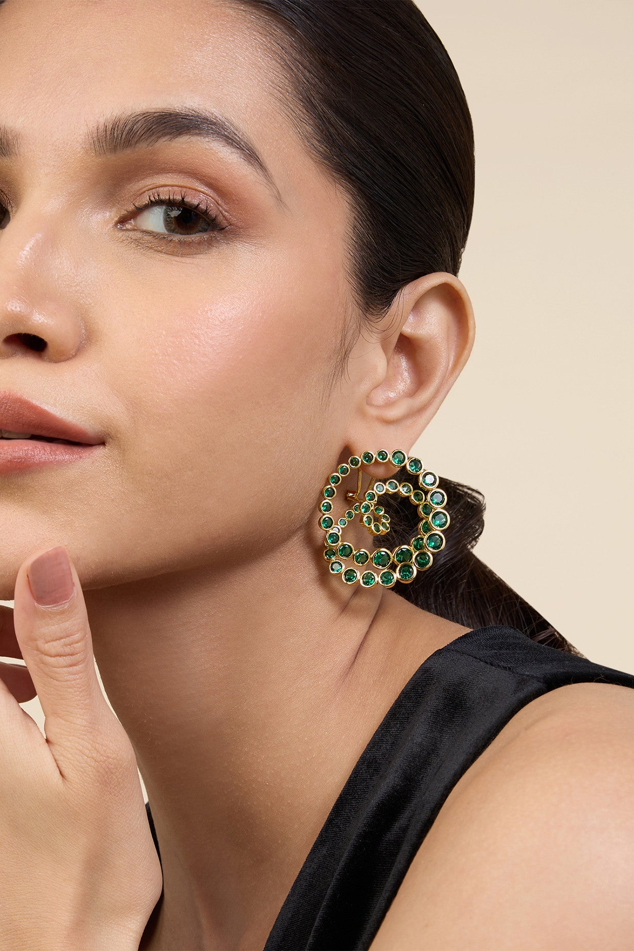 18Kt Gold Plated Green Galaxy Spiral Statement Earrings