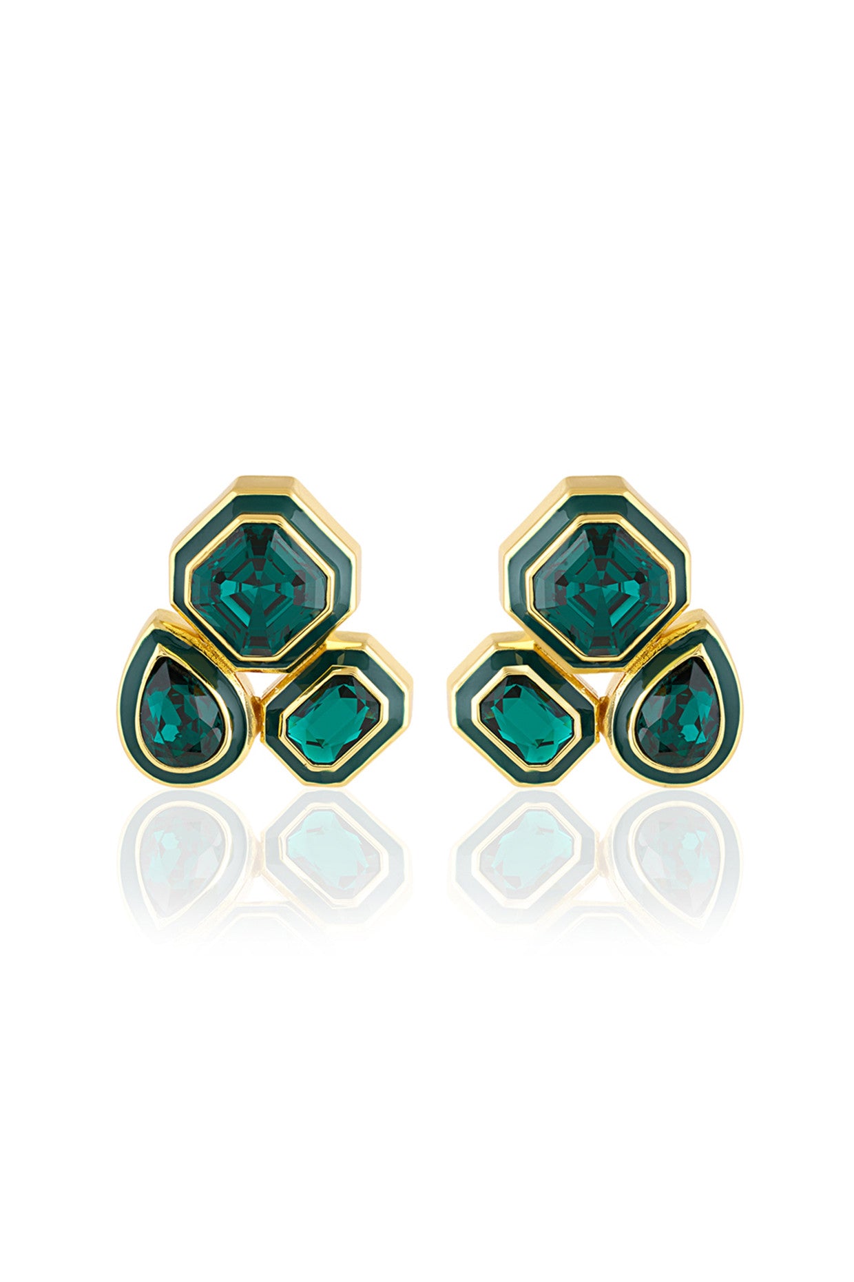 18Kt Gold Plated Green Crystal Galaxy Earrings