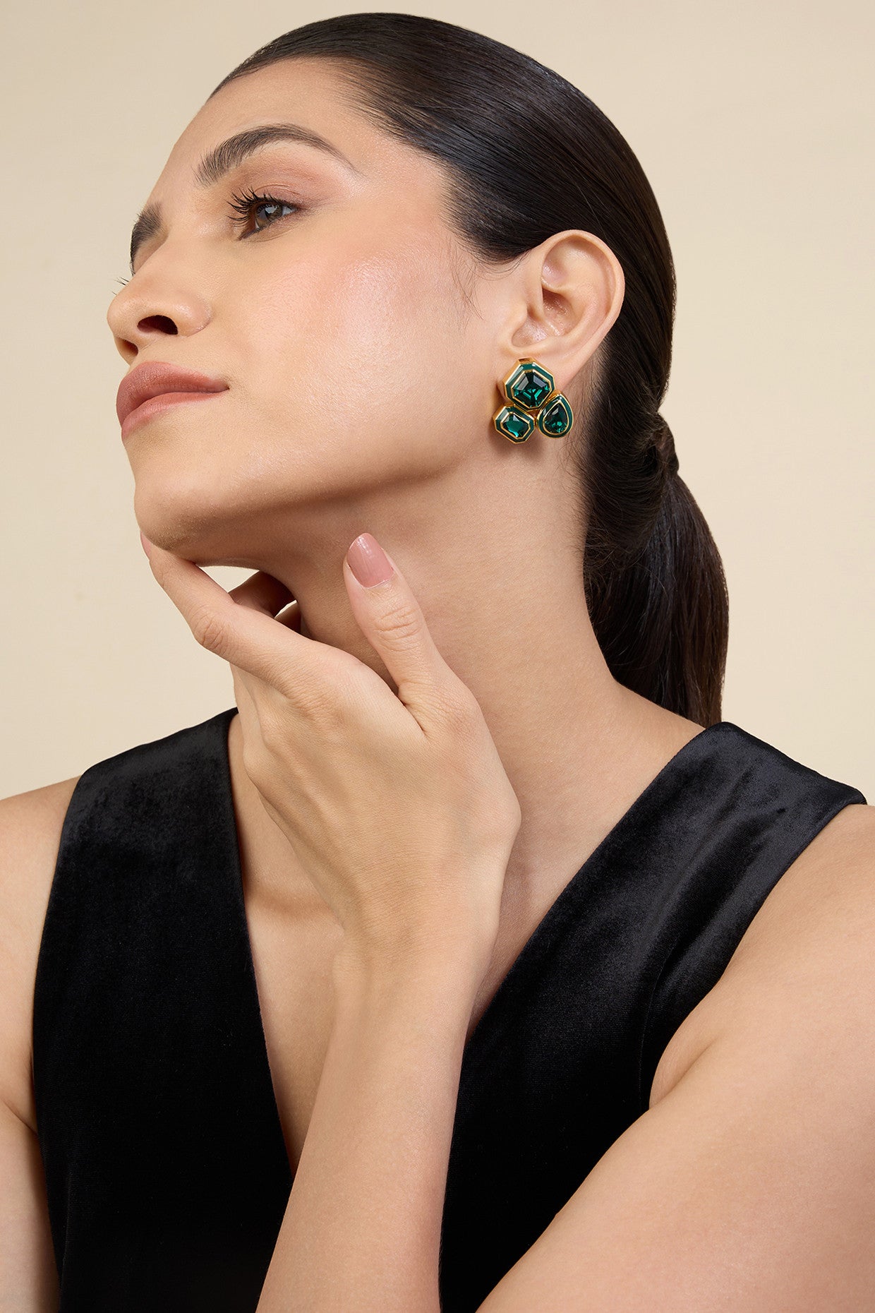 18Kt Gold Plated Green Crystal Galaxy Earrings