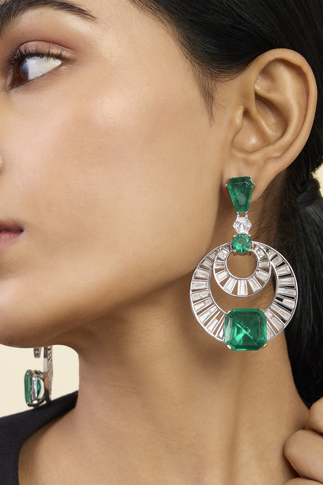 Doublet Emerald Moon Bali Earrings