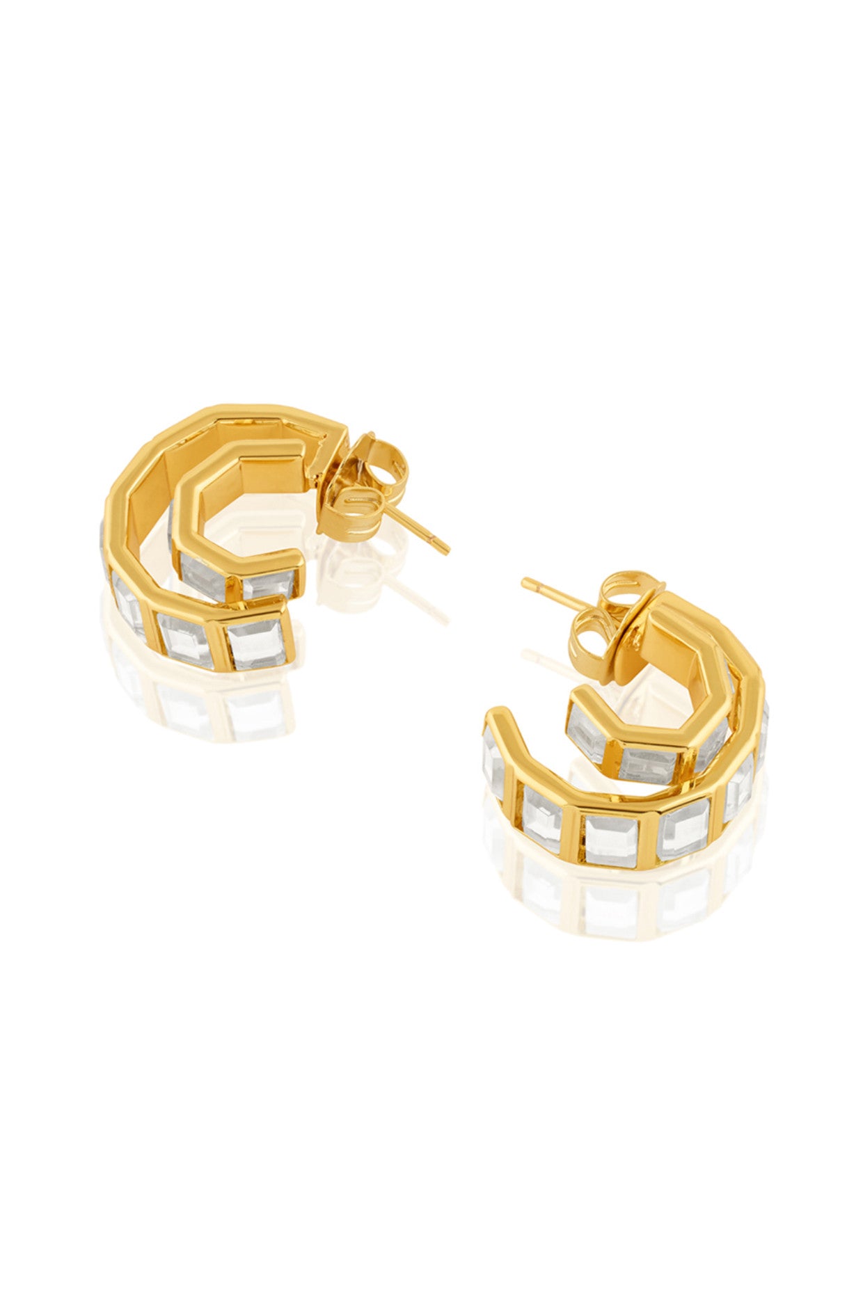 Double Mirror Huggie Hoops